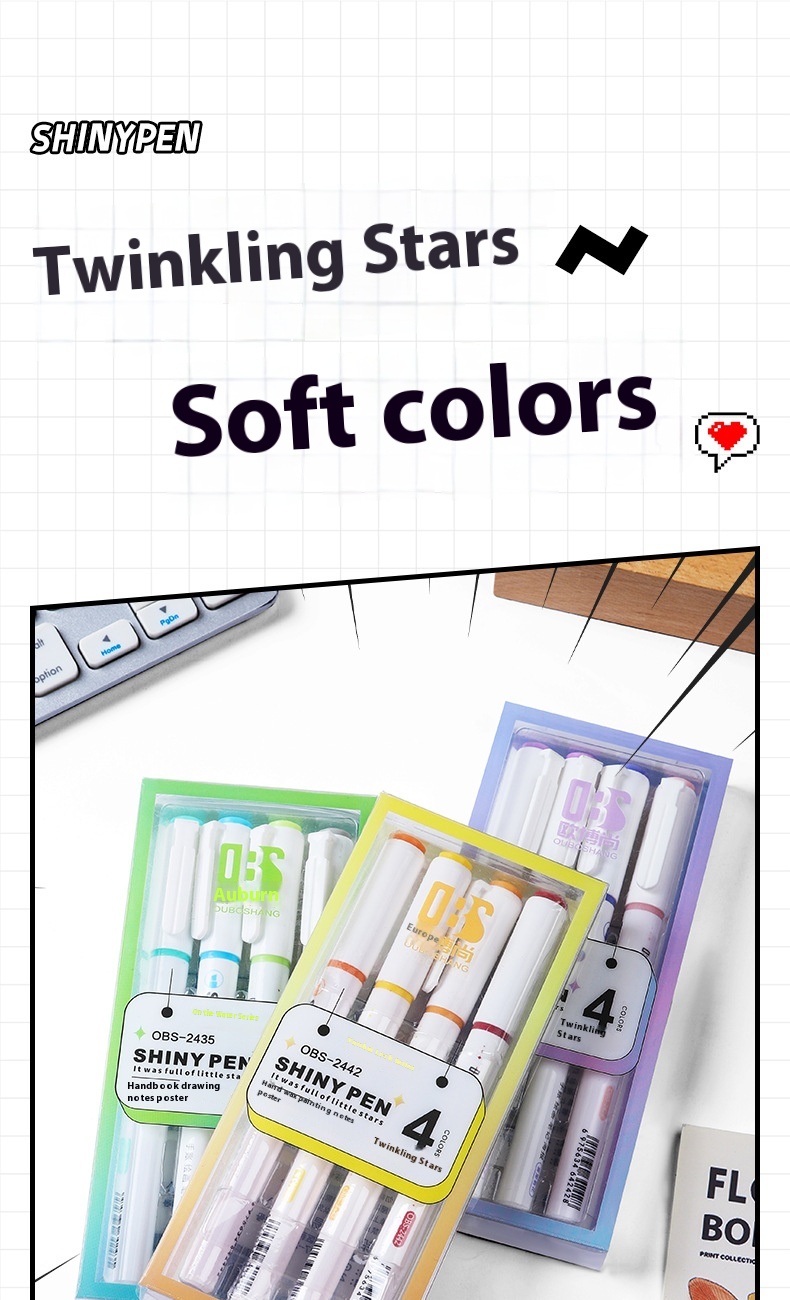 Glitter Fluorescent Pen Star River Hand Account Good-looking Stroke Key Class Notes Mark Color Pencil