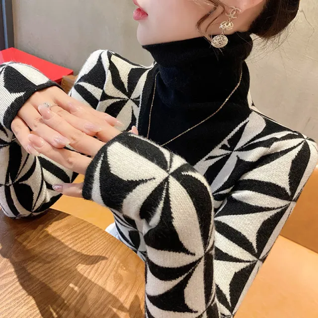 Women's Turtleneck Sweater Bottoming Shirt Black - Shop at LoveMi