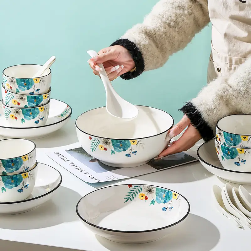 Flower In Ink Bone China Tableware Suit