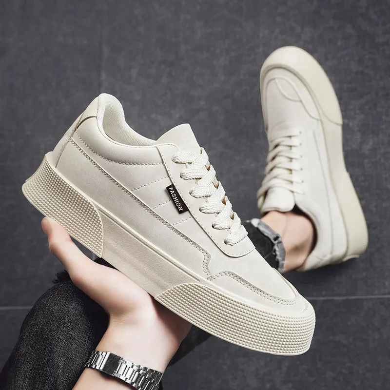 Casual Board Flat Shoes Men Breathable Thick-soled Lace-up Sneakers