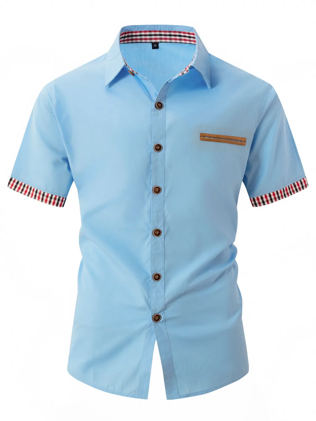 Summer Fashion Men's Plaid Colourblock Short Sleeve - Blue