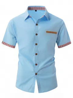 Summer Fashion Men's Plaid Colourblock Short Sleeve - Blue - View 1