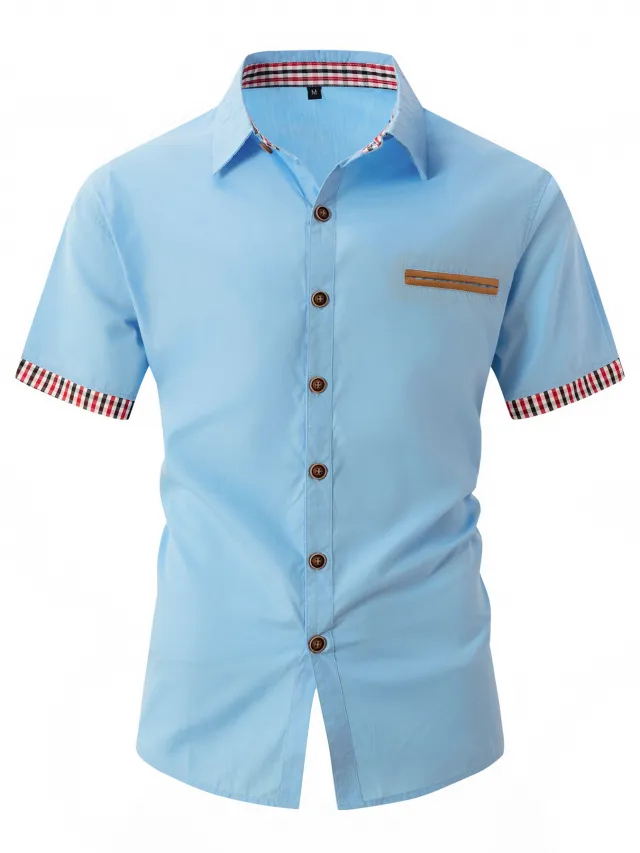 Summer Fashion Men's Plaid Colorblock Short Sleeve Blue - Shop at LoveMi
