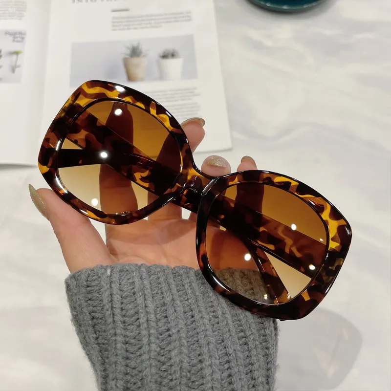 UV-proof Summer Black Glasses Fashion Retro - Leopard Print Frame Double Tea