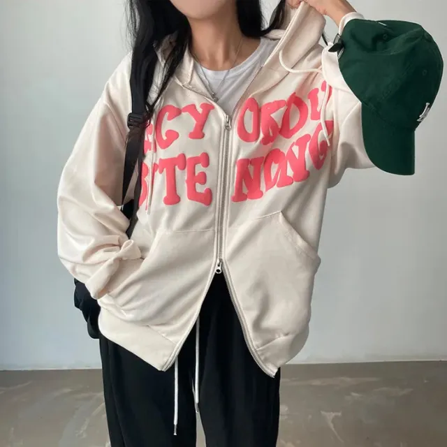 Sweater Coat Women's Spring Autumn And Winter Leisure Fleece Zipper Cardigan Beige - Shop at LoveMi