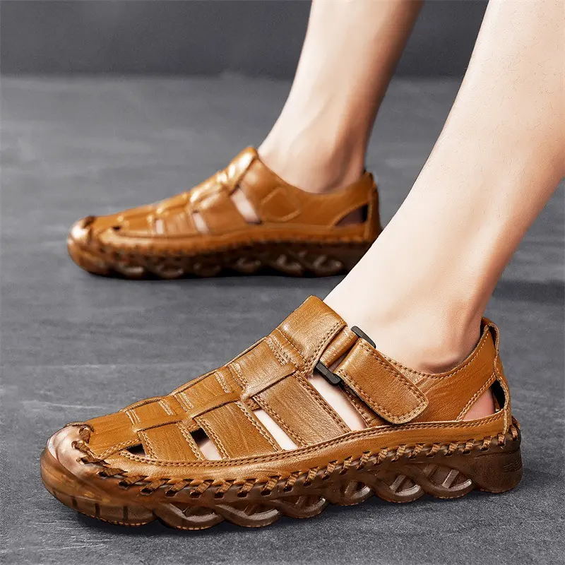 Mens Beach Sandals Outdoor Casual Leather Closed-Toe