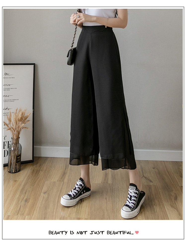 Title 5, High Waist Loose Ninth Hakama Pants Drape Chiff...