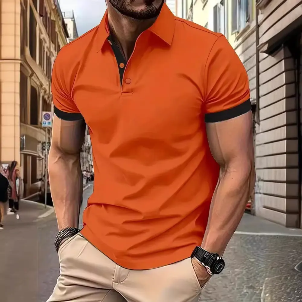 3D Solid Color Lapel Short Sleeve Polo Shirt Casual