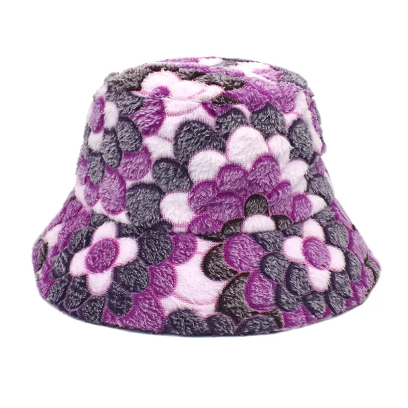 Fashion Fisherman Plush Outdoor All-matching Warm Bucket Hat - Purple