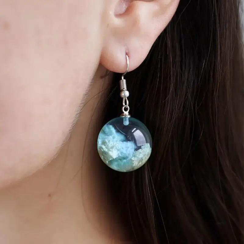 Mori Style Transparent Spherical Resin Stud Earrings