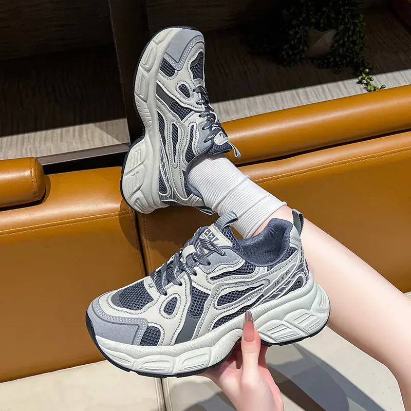 Thick Bottom Breathable Gray Mesh Board Shoes