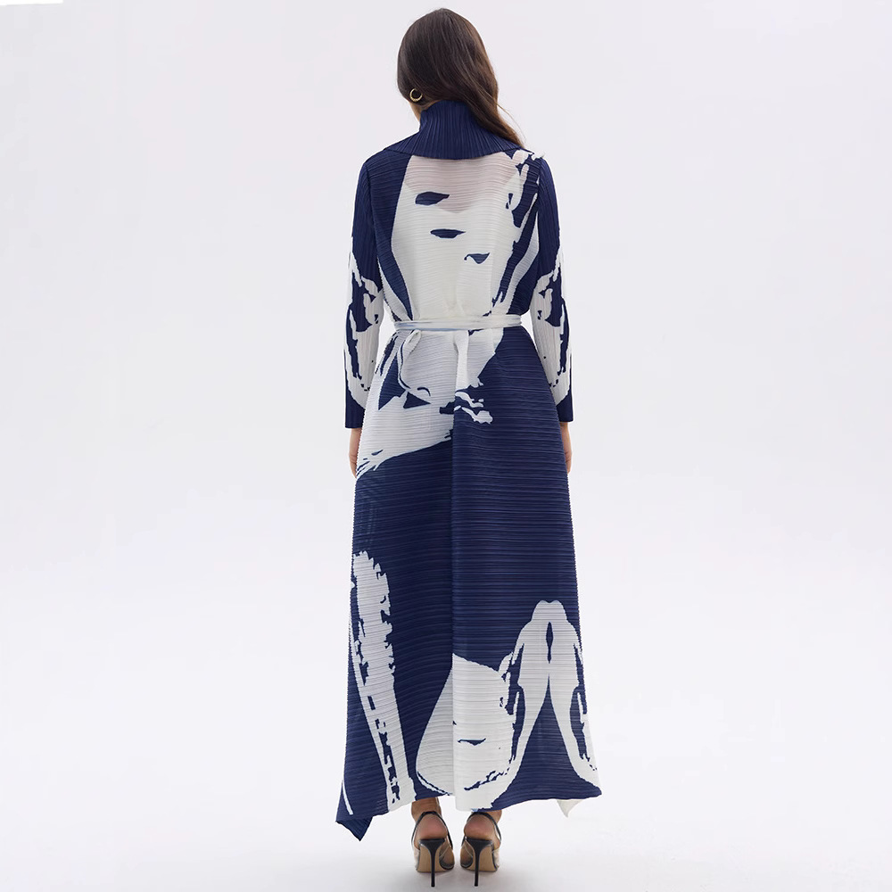 Printed Robe Pleated New Long Coat