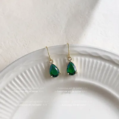 Light Luxury Emerald Drop-shaped Zircon Earrings