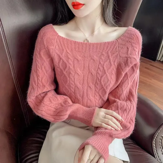 Women's Twist Square Collar Sweater Pink - Shop at LoveMi