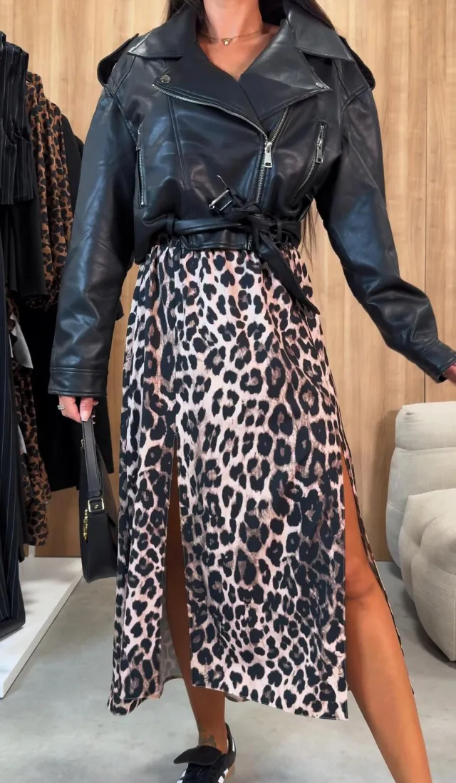 Fashion High Waist Slit Printed Skirt Women's Clothing Leopard Print - Shop at LoveMi