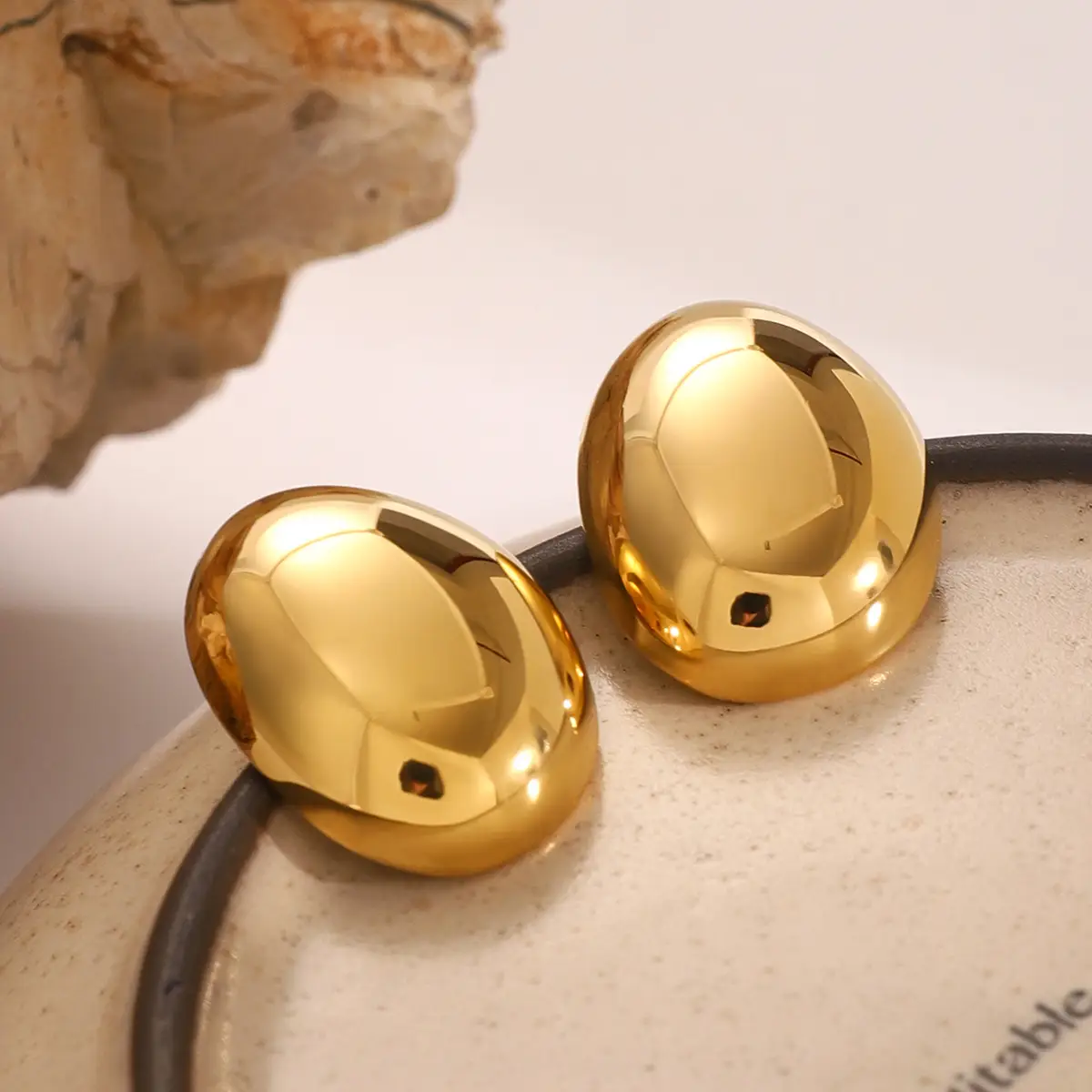 Stainless Steel Circle 18k Gold-plated Titanium Earrings
