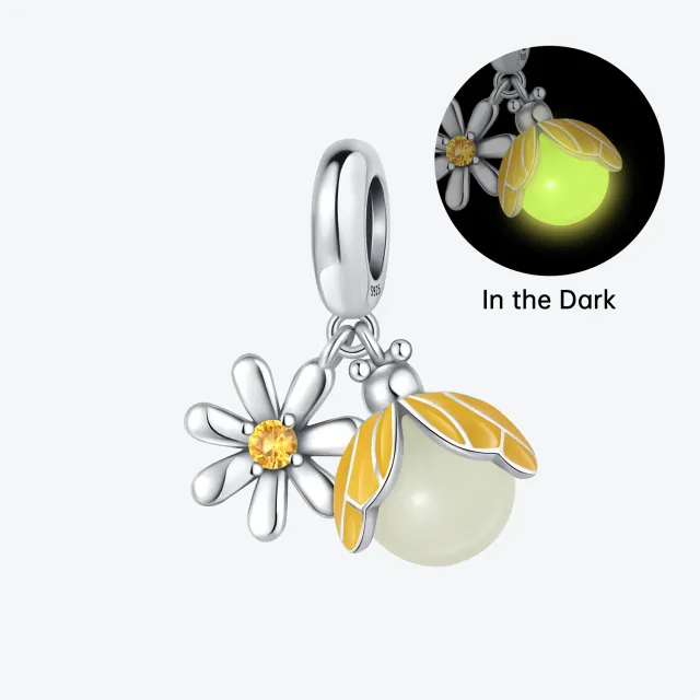 925 Sterling Silver Beads Pendant DIY Bracelet Jewelry Accessories Luminous Firefly Daisy Pendant - Shop at LoveMi