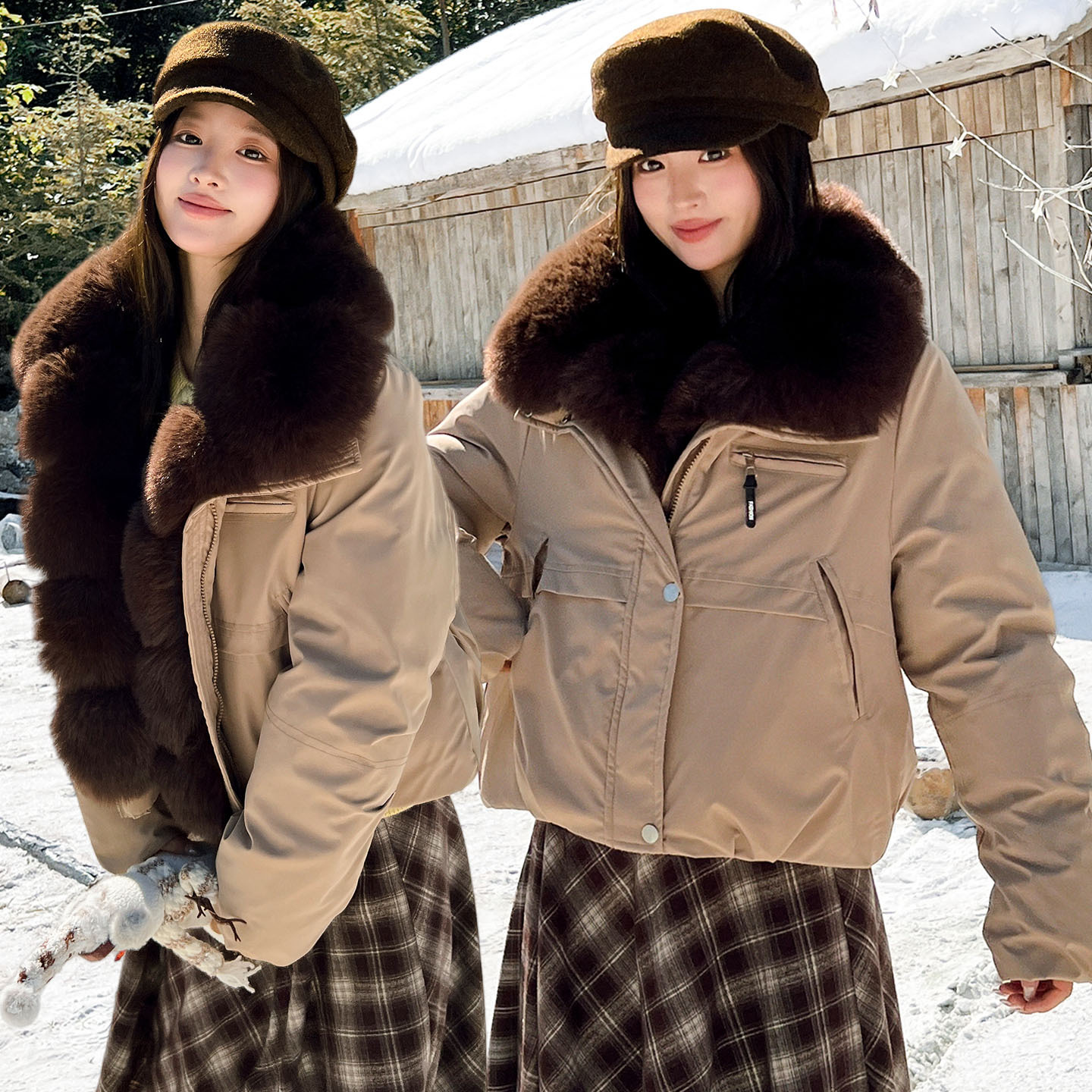 Women's Full Circle Wool Tops Oblique Zipper Cargo Pocket Loose Padded Coat product image