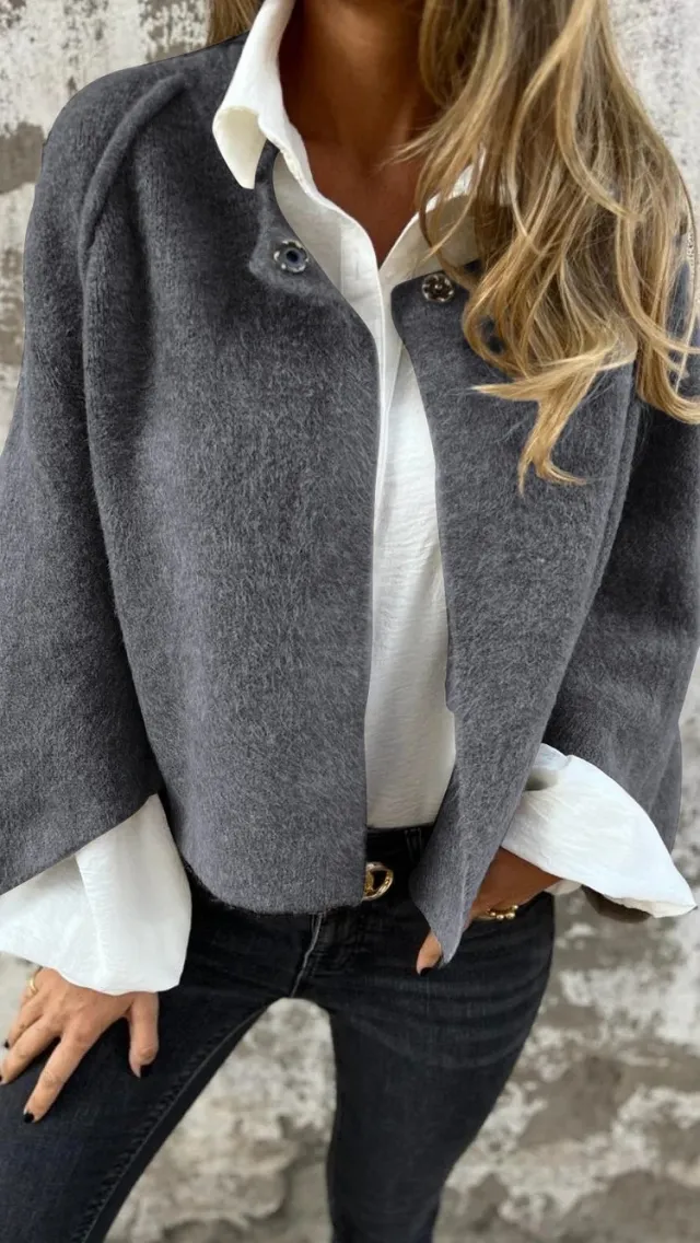 Women's Batwing Sleeve Cardigan Ins Fashion Cropped Jacket Tops Autumn And Winter Loose Short Cashmere Coat Gray - Shop at LoveMi