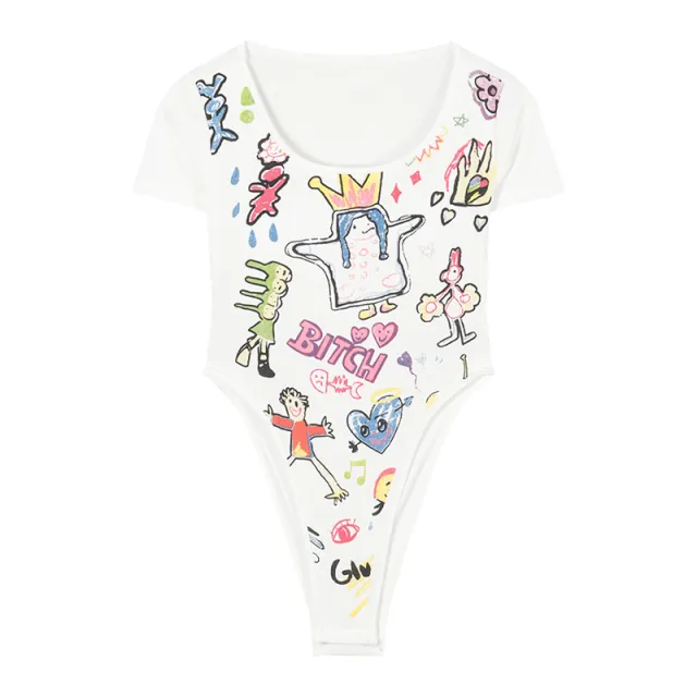 Hollow Out Cartoon Short Sleeve T shirt Women's Summer Short White - Shop at LoveMi