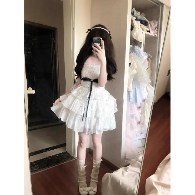 Sweet Bandeau Sling Dress Women's Summer French Style White - Shop at LoveMi