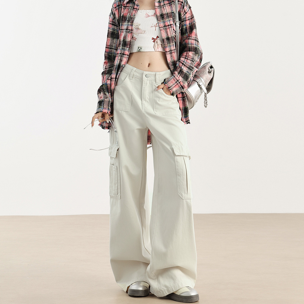 Womens Fashionable High-waisted Straight-leg Relaxed-fit Casual Pants