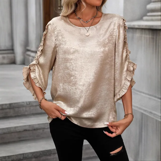 Women's Ruffle Sleeve Casual Shirt Champagne Xl - Shop at LoveMi