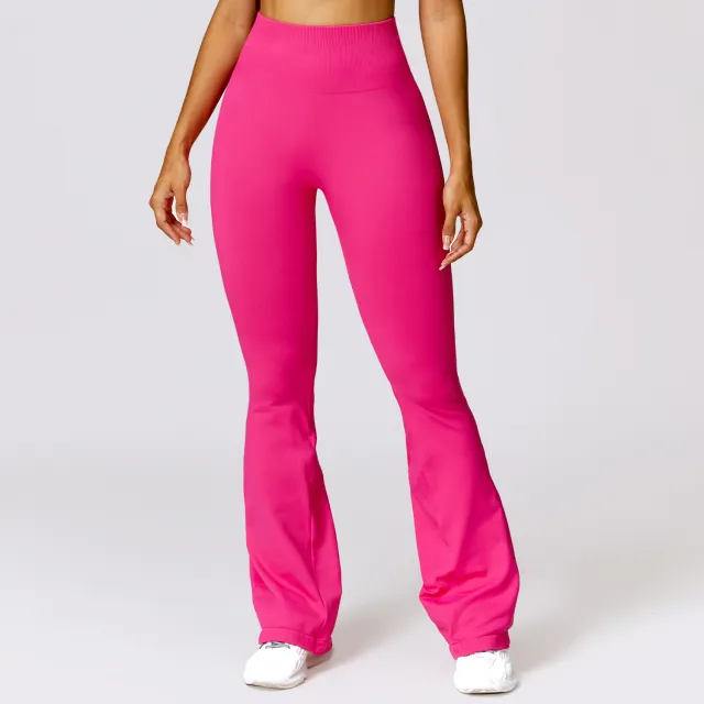 Wide Leg Tight Seamless Hip Lifting Yoga Bell bottom Pants Rose Red - Shop at LoveMi