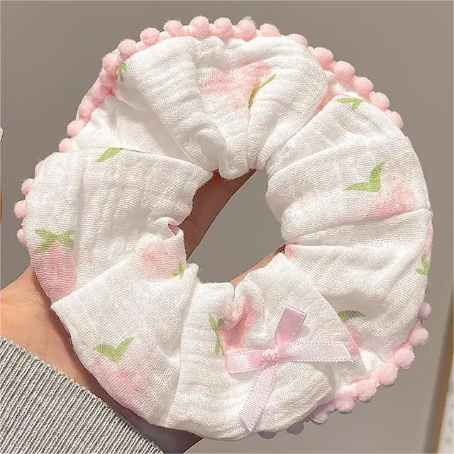 Bear Large Intestine Hair Band Sweet Cute Female Balls Hair Tie Pink Peach - Shop at LoveMi