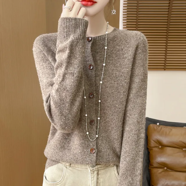 Women's Pure Wool Sweater Loose Round Neck Fashion Coat Camel - Shop at LoveMi