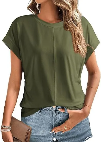 Women's Fashionable Side Raglan Short sleeved Top Army Green - Shop at LoveMi