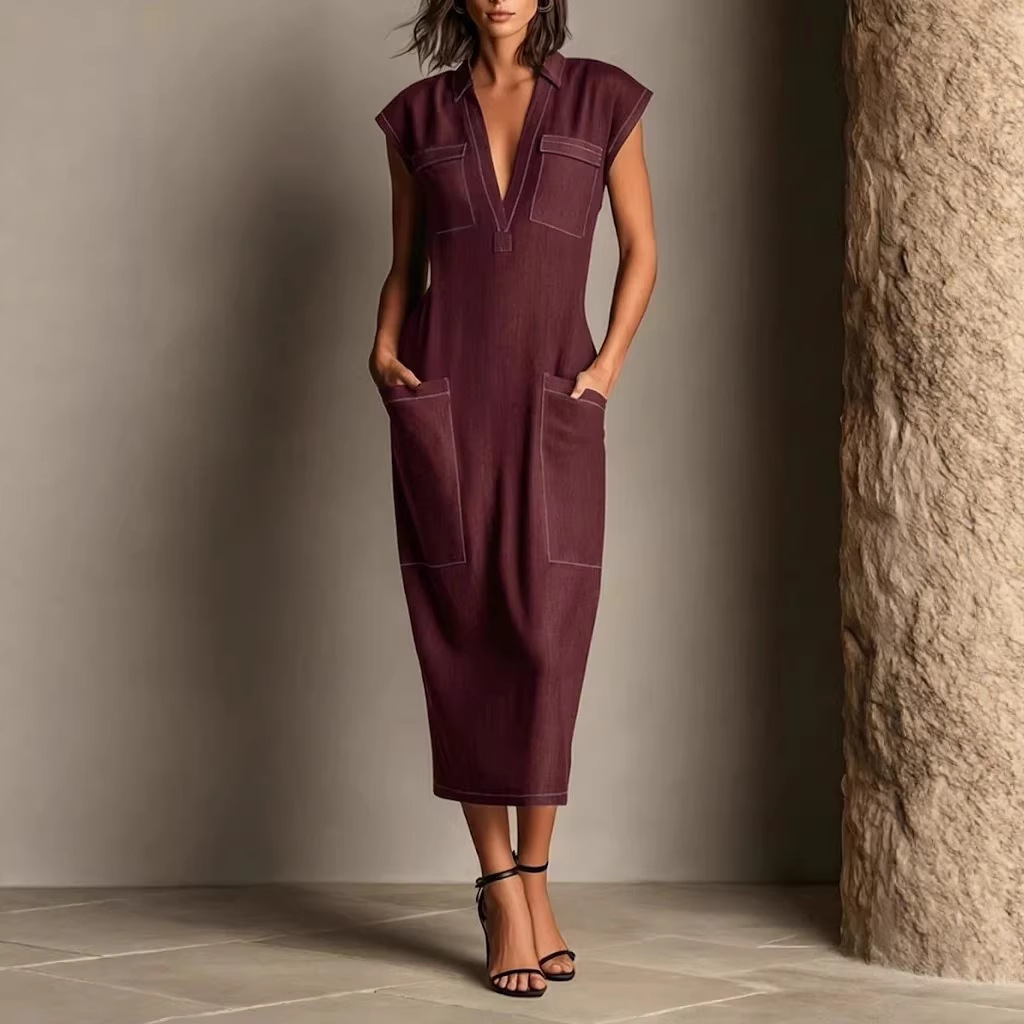 Stand-up Collar Sleeveless Casual Loose-fit Cotton-linen Dress