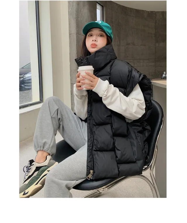Tall Vest Cotton Coat Jacket Bread Coat Black - Shop at LoveMi