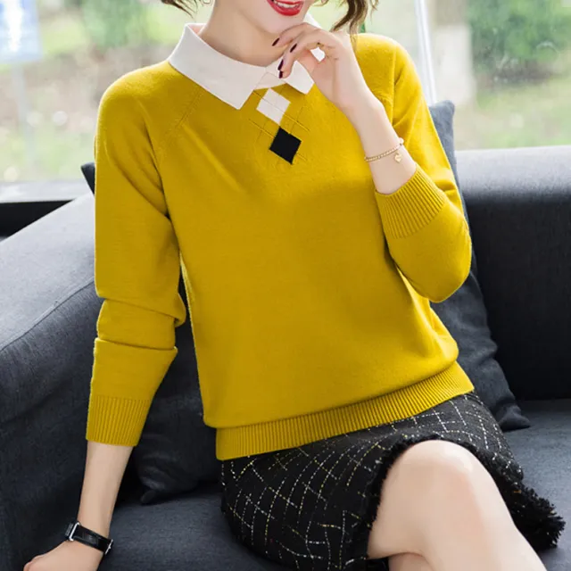 Autumn Winter Assorted Colors Lapel Knitwear Women Yellow - Shop at LoveMi