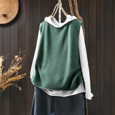 Retro Casual Round Neck Pullover Knitted Cotton Vest