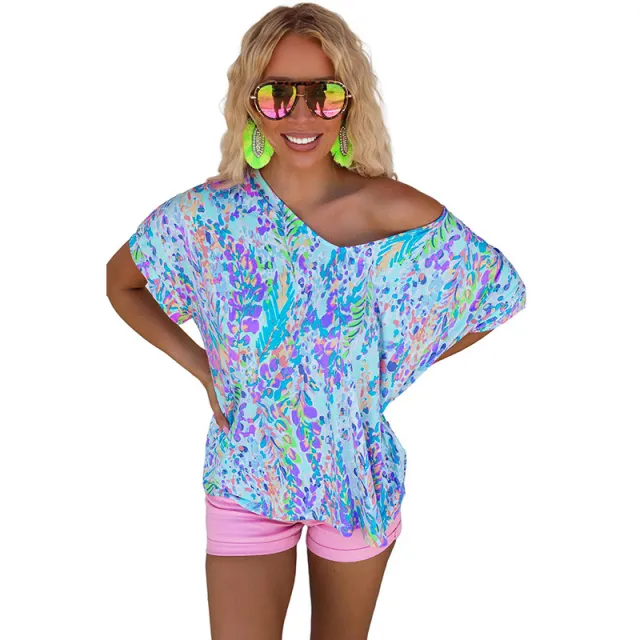 Loose Painted Flower Painting T shirt Women Single Wear Paint Flower Casual Top Women Style204 L - Shop at LoveMi