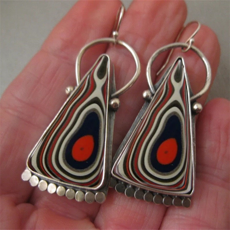 Red Striped Enamel Earrings T Ornament