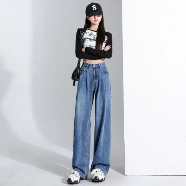 Retro High Waist Wide Leg Jeans For Women Blue - Shop at LoveMi