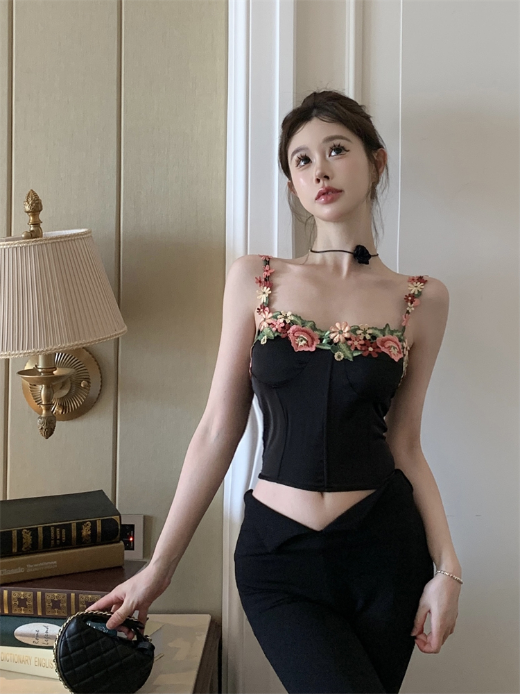 Black Fishbone Tube Top for Women - Thai Slim Fit Chenille Vest