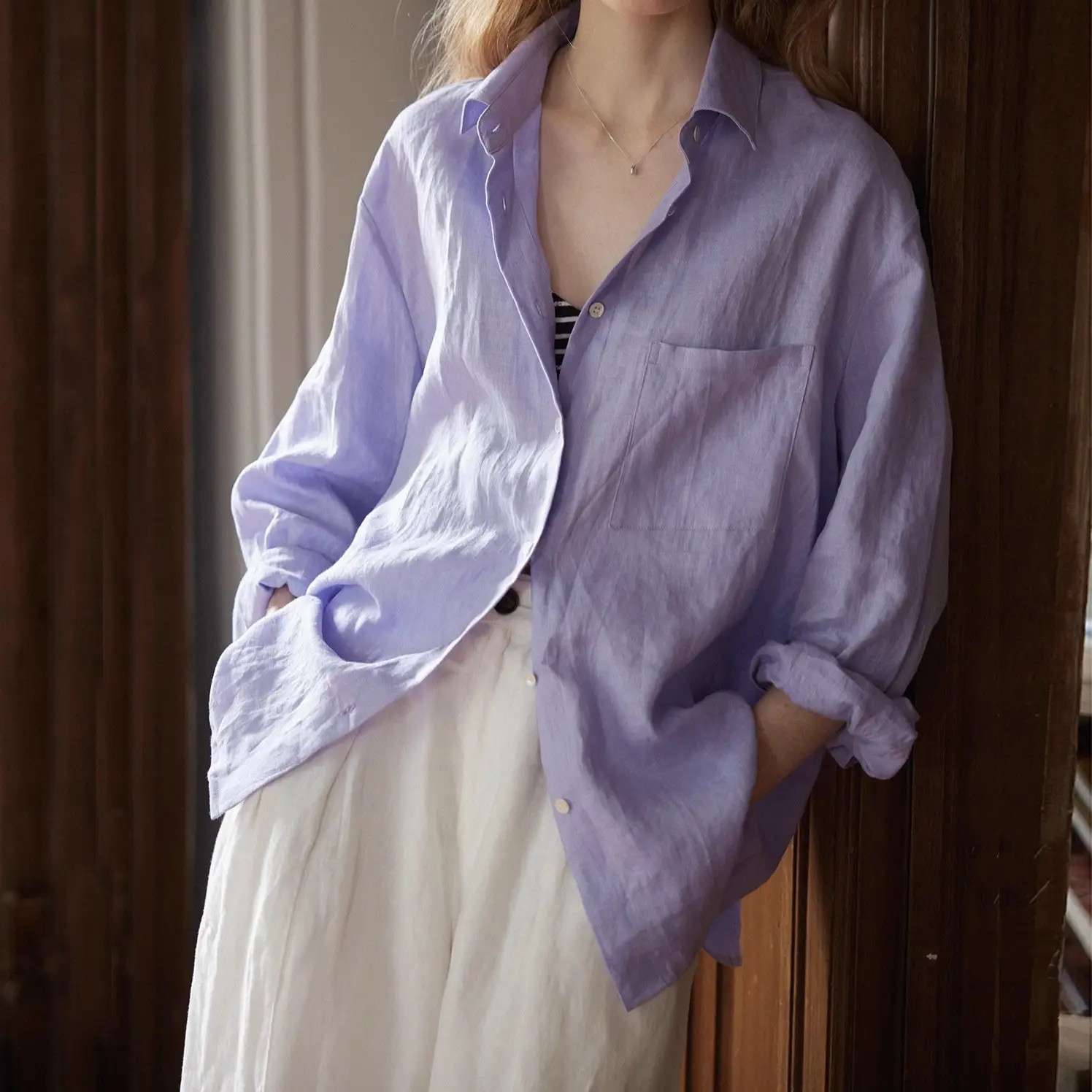 Taro Purple Women's Long Sleeve Shirt - Cotton Blend Casual Top