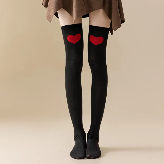 Romantic Date Long Tube Party Thigh Leg Beauty Over Knee Socks Red Bow Black Red Heart - Shop at LoveMi