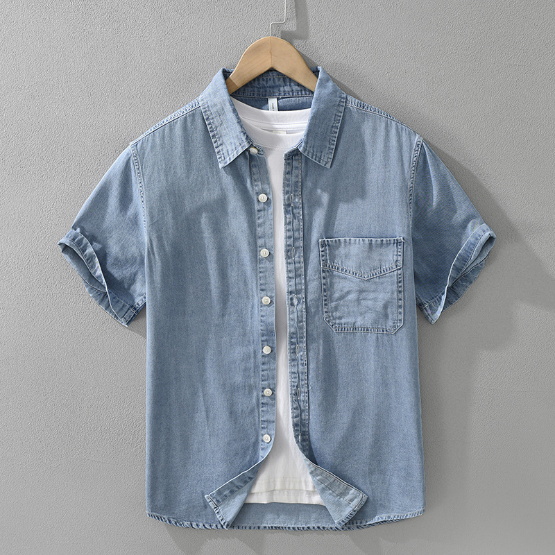 8269 Japanese-style Retro Denim Short Sleeve Shirt