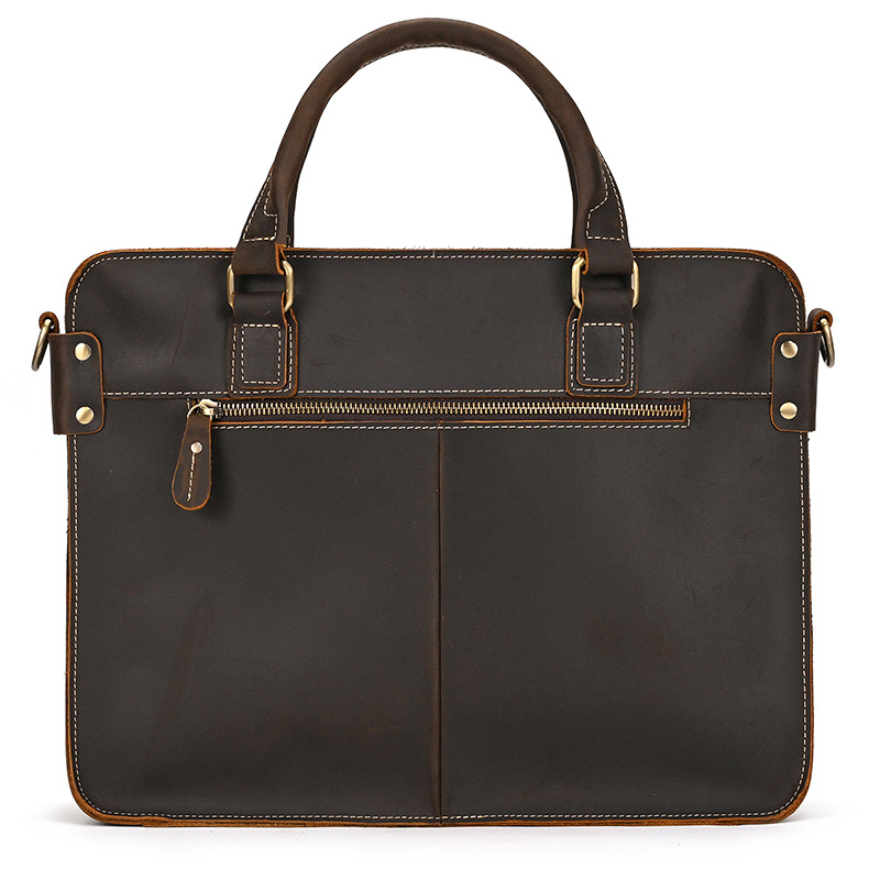 Retro Crazy Horse Leather Briefcase 14-inch Commuter Business — foto 10