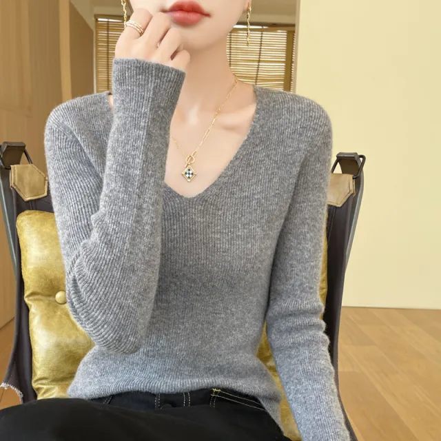 New V neck Ribbed Slim fitting Base Layer For Women, Slimming High Striata Gray - Shop at LoveMi