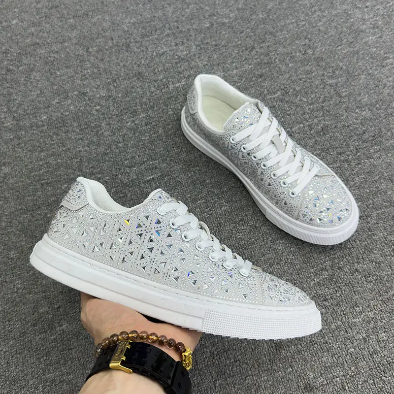 Handsome Internet Hot Rhinestones Men's Shoes Barber Glossy Sneakers