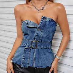 Sexy Backless Tube Top - Dark Blue - View 1