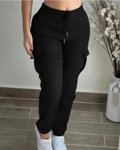Mountaineering Fashion Drawstring Women's Leisure Cargo Trousers - Black - View 1