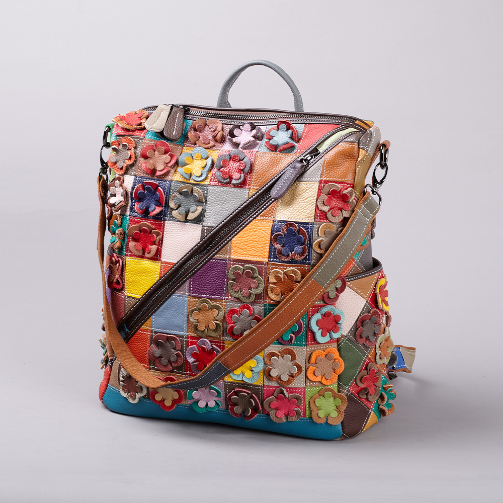 Sac à dos en cuir de première qualité design vintage à blocs de couleurs