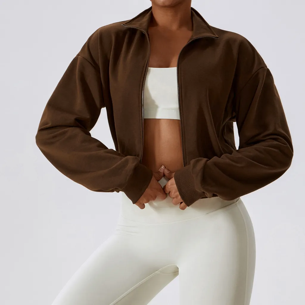 Loose Zip Long Sleeve Sports All-match Casual Sweatshirt - Jiao Tea Coffee Colour
