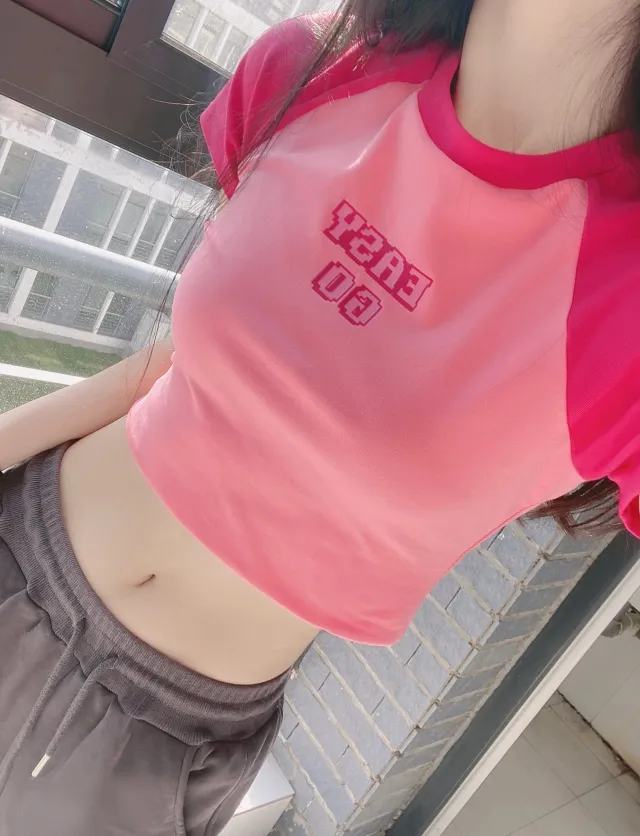 Patchwork Contrast Color Short sleeved T shirt Women's Short Top Pink - Shop at LoveMi